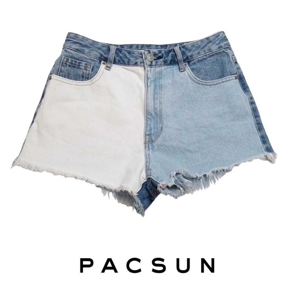 PacSun Women's High Rise Festival Two-Tone Denim Shorts Size 28 Raw Hem